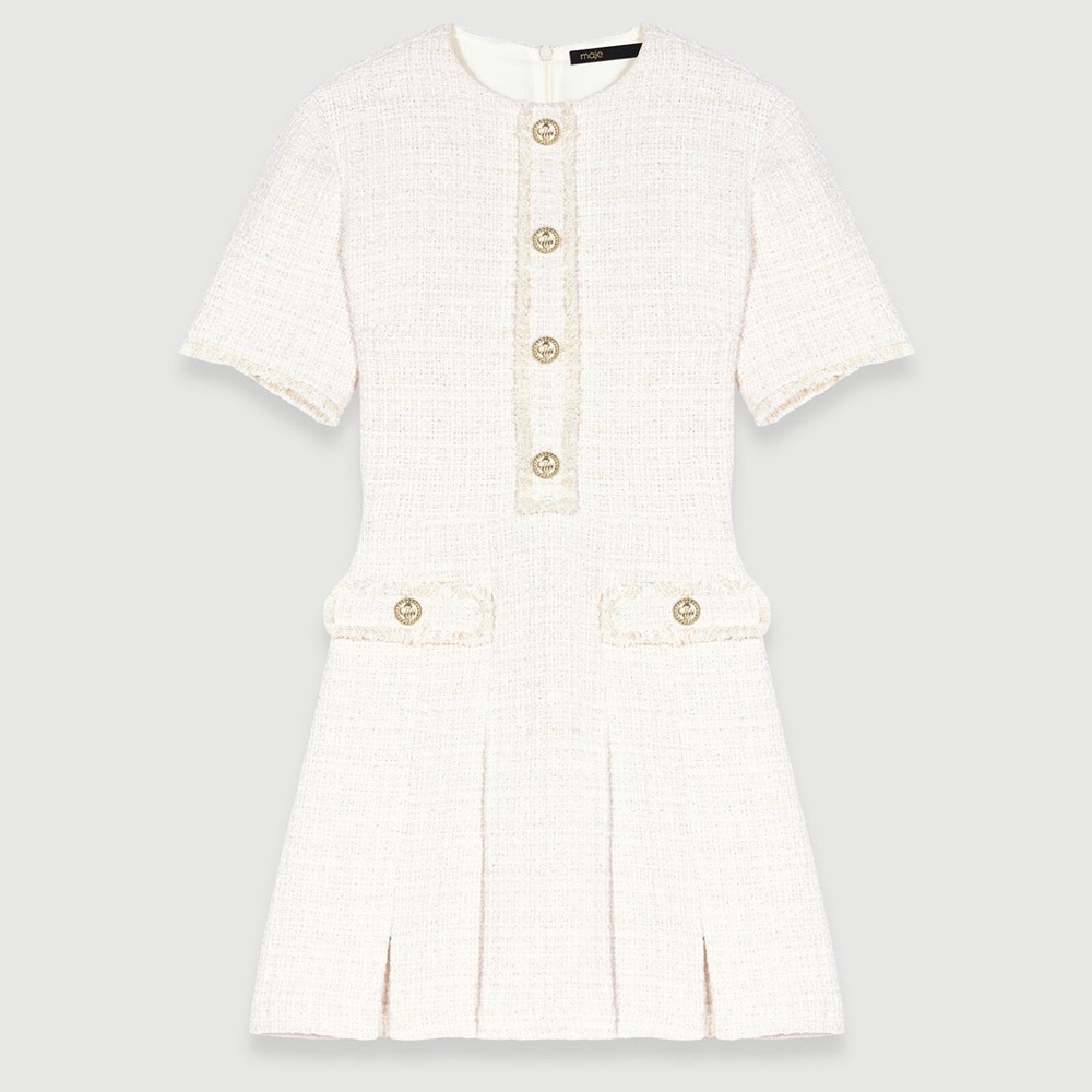 Maje Short Tweed Dress White Size 42 - Picture 1 of 11